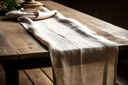 桌子上的亚麻布布织高清图片素材