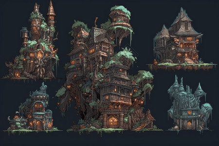 游戏中的建筑楼房背景图片