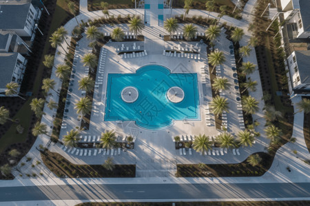 酒店泳池鸟瞰图图片