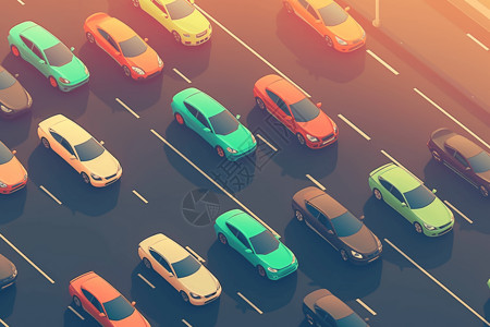 6车道拥堵的交通插画