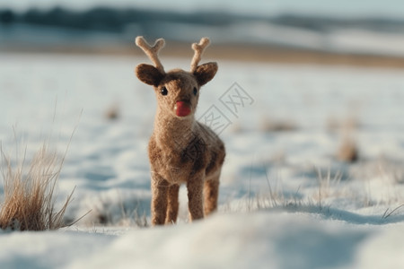 毛线玩具羊毛毛毡驯鹿背景