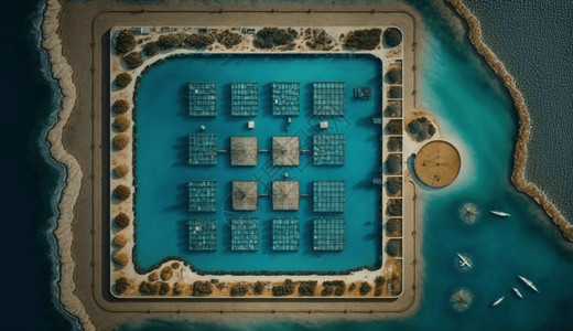 绿松石的游泳池沿海的养鱼场设计图片