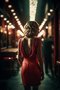街拍红色连衣裙美女背景图片