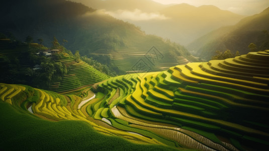 水稻梯田背景图片