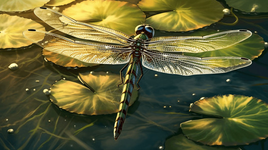 荷叶上的蜻蜓夏高清图片素材