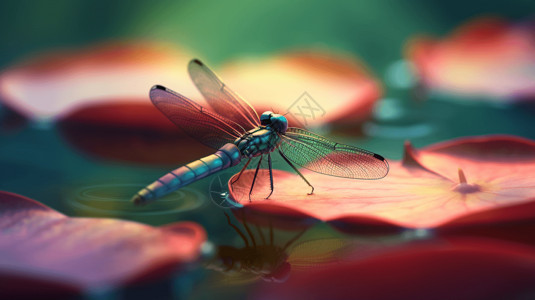 平静湖面的蜻蜓夏天高清图片素材