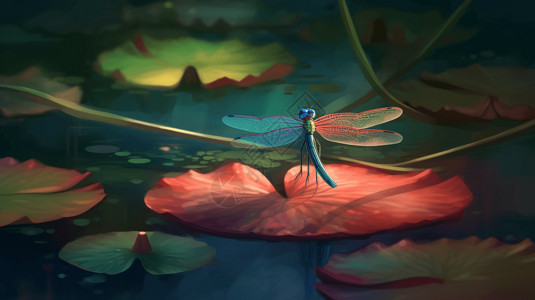 夏天池塘里的蜻蜓昆虫高清图片素材