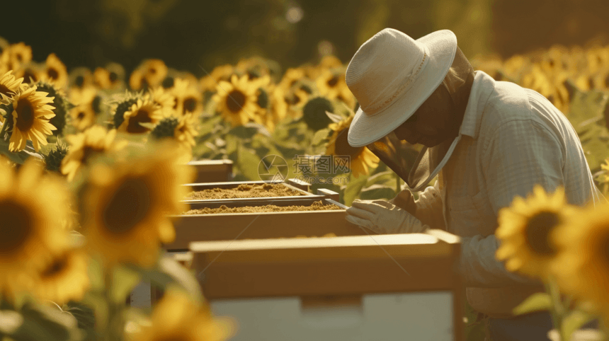 唯美向日葵养蜂图片
