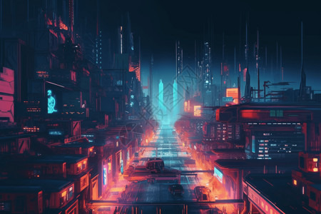 梦幻的霓虹灯城市建筑背景图片