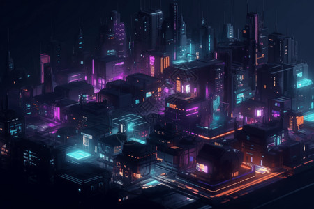 充满霓虹灯的未来城市背景图片