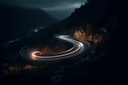 夜间山路飙车高清图片