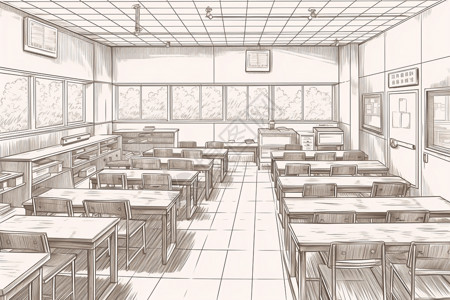漫画风教室书桌背景图片