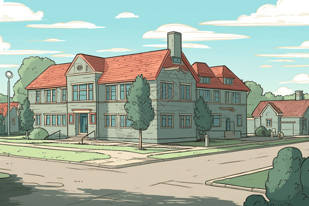 卡通学校教学楼背景图片