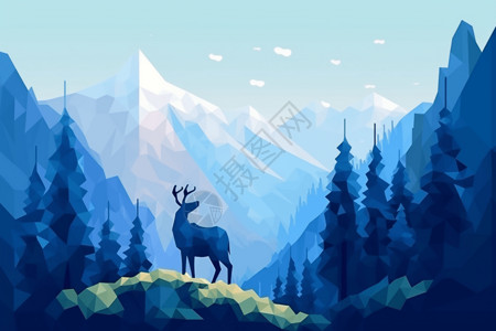 高原森林深林里的鹿插画