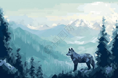 高原森林深山里的狼插画
