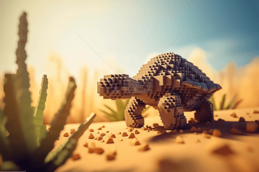 沙漠中的像素化乌龟图片