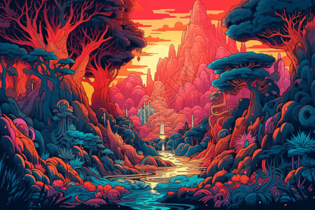 彩色油画森林背景图片