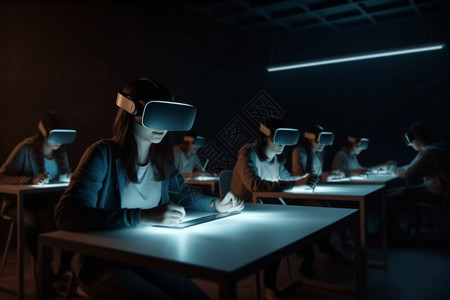 VR学生学生通过VR学习插画