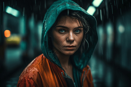城市雨中孤独的女人高清图片