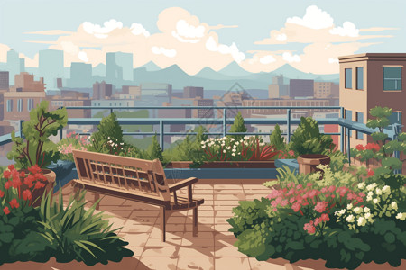 唯美酒店屋顶花园的平面插图背景图片