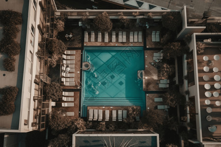 豪华别墅院内的露天泳池背景图片