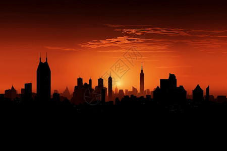 夕阳下的城市剪影背景图片