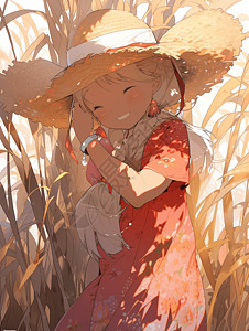 小满芒种抱着小麦的小女孩图片