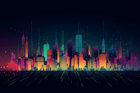 彩色抽象粒子城市景观背景图片