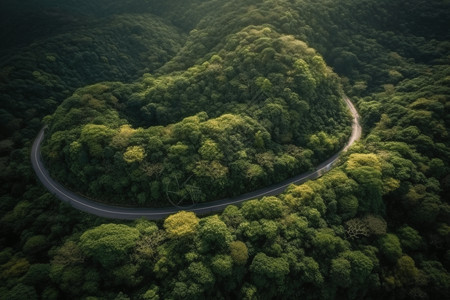 航拍森林道路蜿蜒的丛林之路向前延伸插画