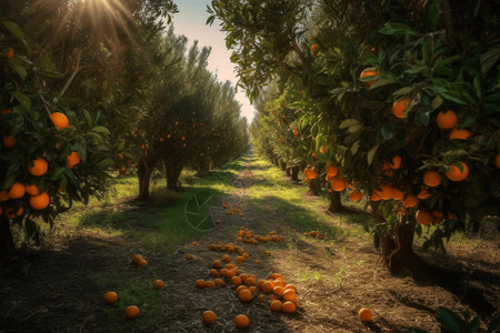 橙果设计果园里收获的橙子背景