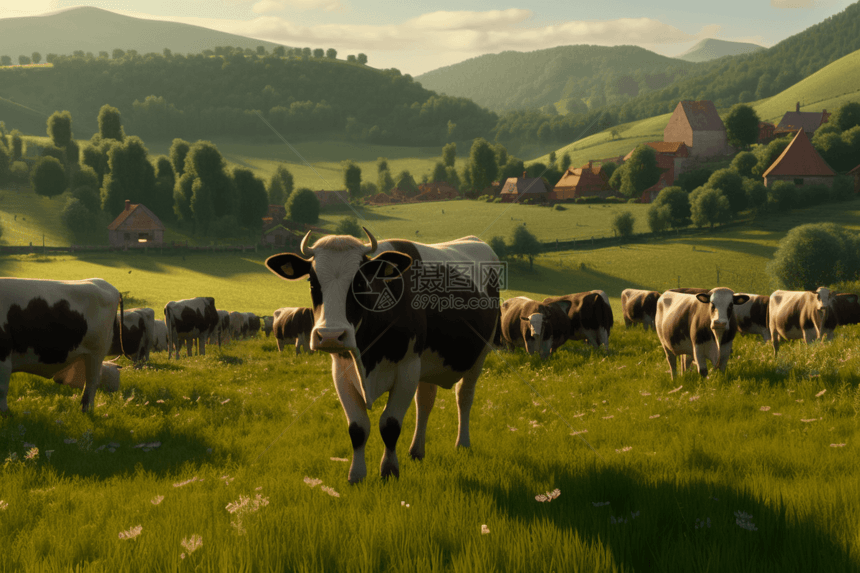 农场里吃草的牛图片