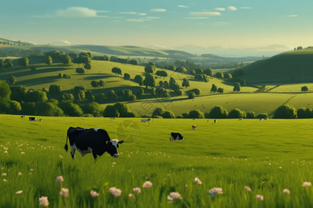 农场里吃草的牛高清图片