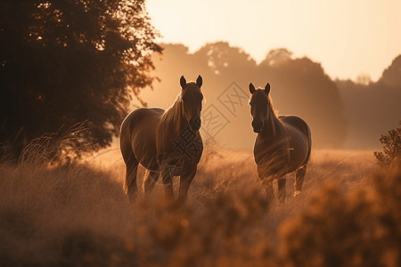 草地上的马草地上的两匹马设计图片