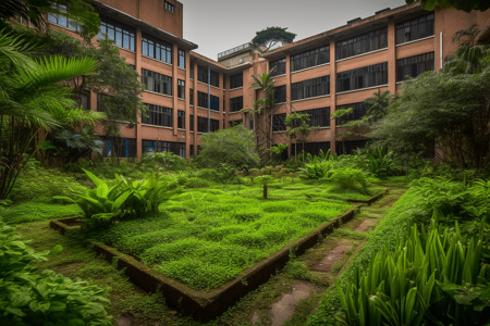 大学建筑绿色植被背景图片