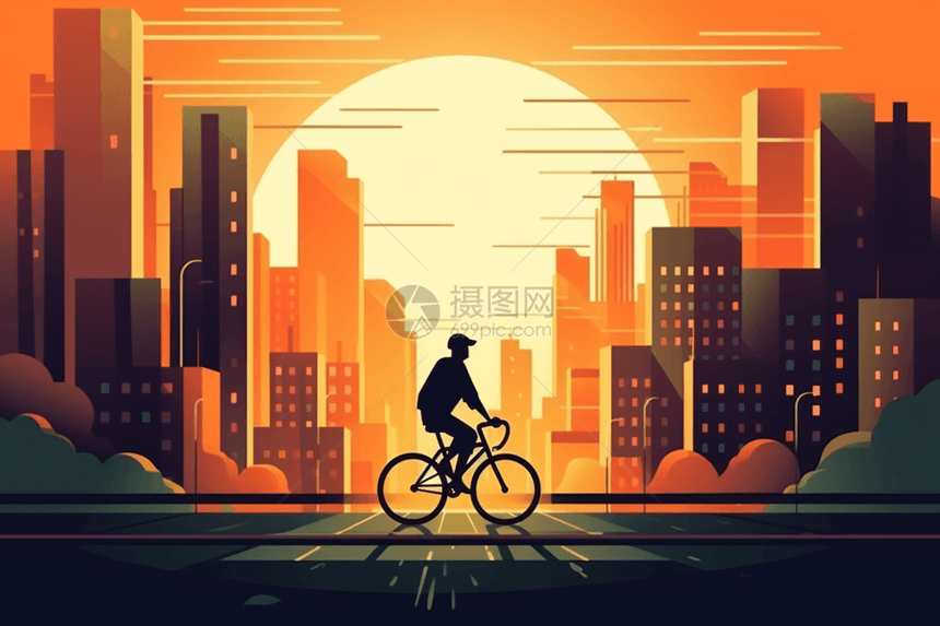 骑自行车在城市街道图片