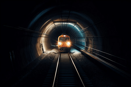 漆黑隧道里的火车图片