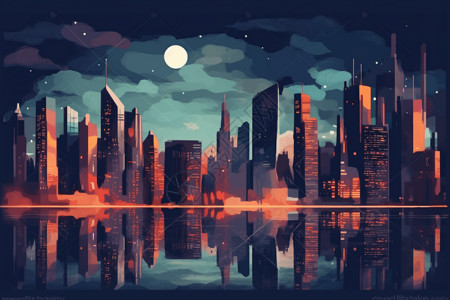 夜晚的抽象城市景观背景图片