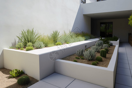 现代极简主义露台花园背景图片
