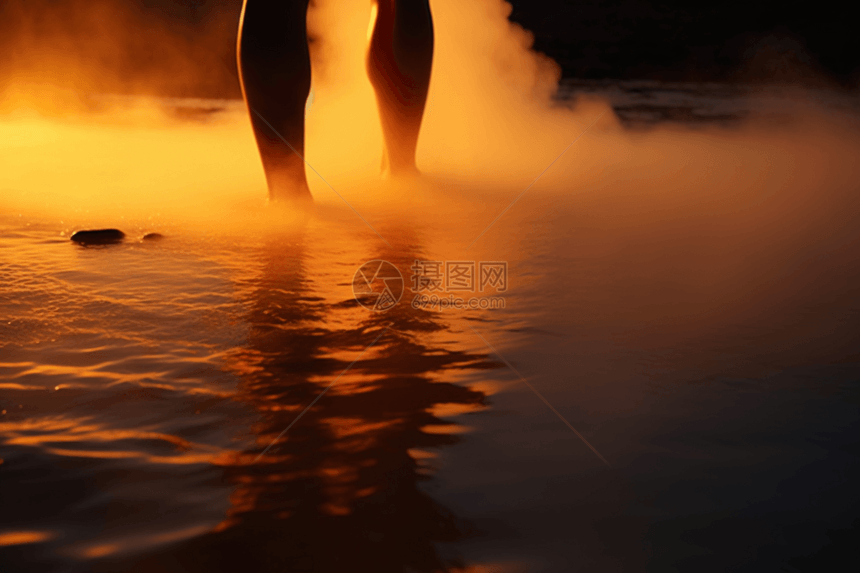 一个人的脚被淹没在热水中图片