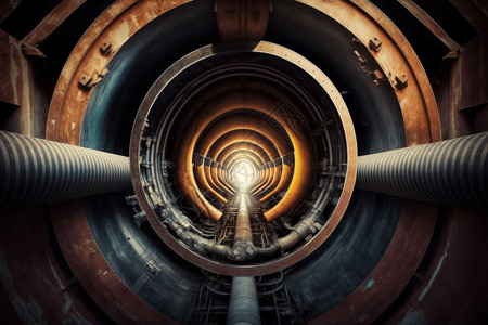 高清金属素材直长机械管道内部的中心高清照片背景