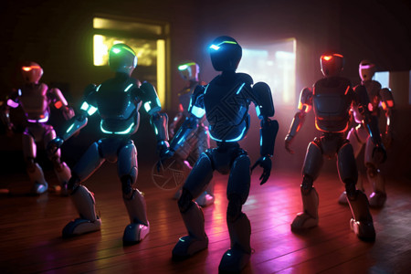 跳舞机器人霓虹灯的机器人舞会背景