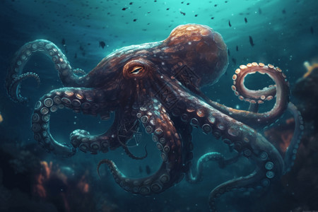 海洋软体动物巨型章鱼插画