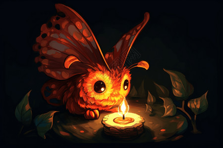 蜡烛前的飞蛾背景图片