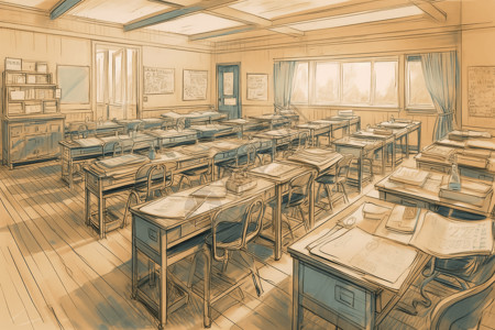 教室铅笔彩色草图手绘背景图片