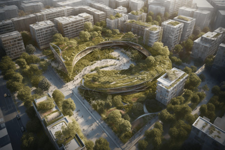 绿地建筑鸟瞰图城市公园设计图片