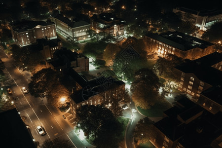 航拍大学校园夜景背景图片