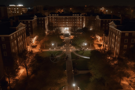 夜景楼大学校园夜景航拍设计图片