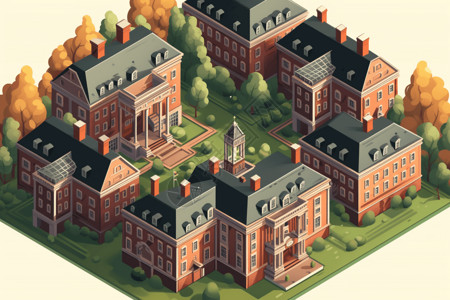 哈佛大学校园卡通建筑图背景图片