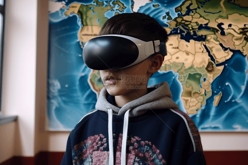 学生通过VR屏幕了解不同的文化图片
