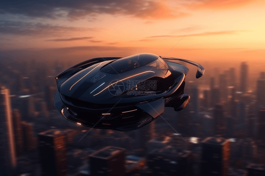 城市上空的智能汽车图片